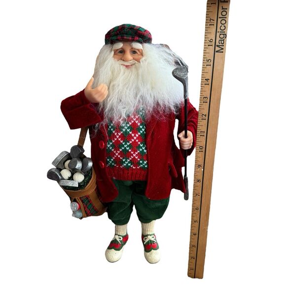 Big 17.25" Joyous Golf Golfer Santa Figure Bringing Holiday Cheer - Picture 5 of 8